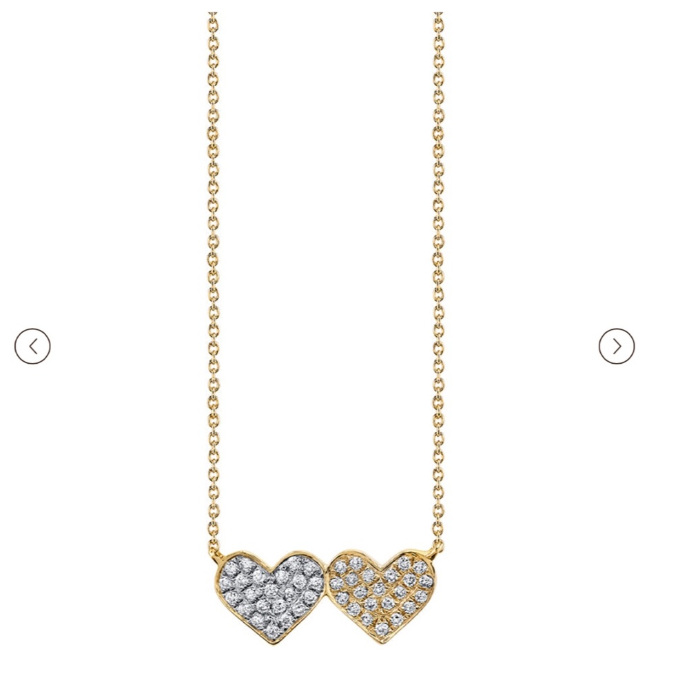#2574 SYDNEY EVAN 14K GOLD & DIAMOND MEDIUM DOUBLE HEART NECKLACE